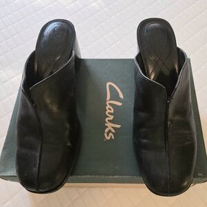 Clarks Black Leather Mules